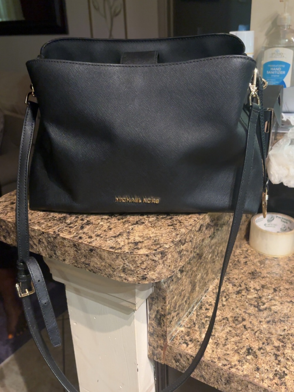 Michael Kors Black Saffiano Shoulder Crossbody Bag with Gold Hardware